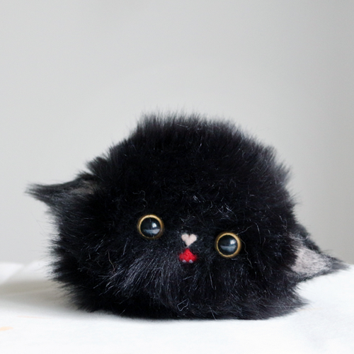 Handmade needle felted felting cute animal project black cat kitten he ...