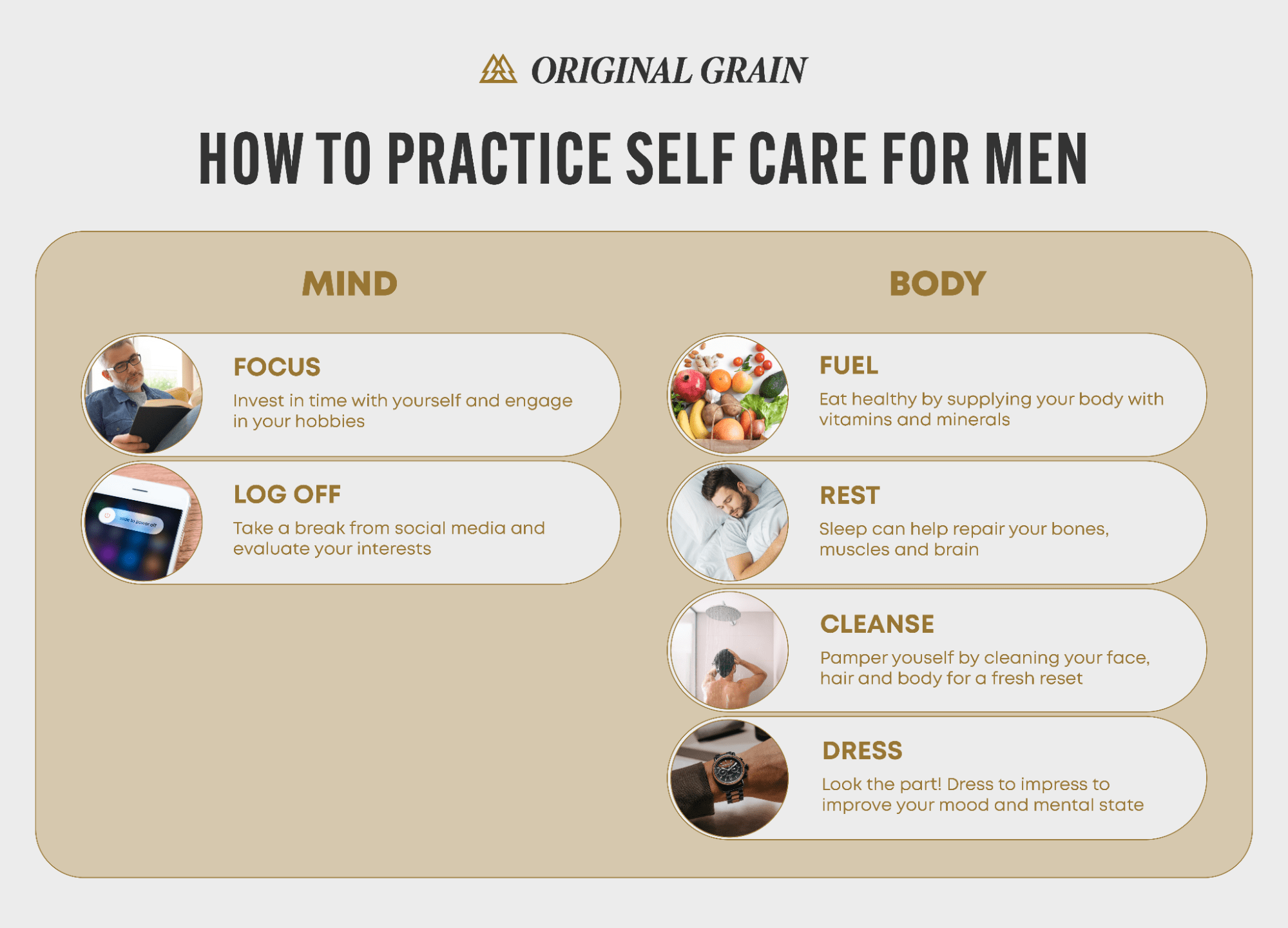 Original Grain How To Practice Self Care for Men infographic