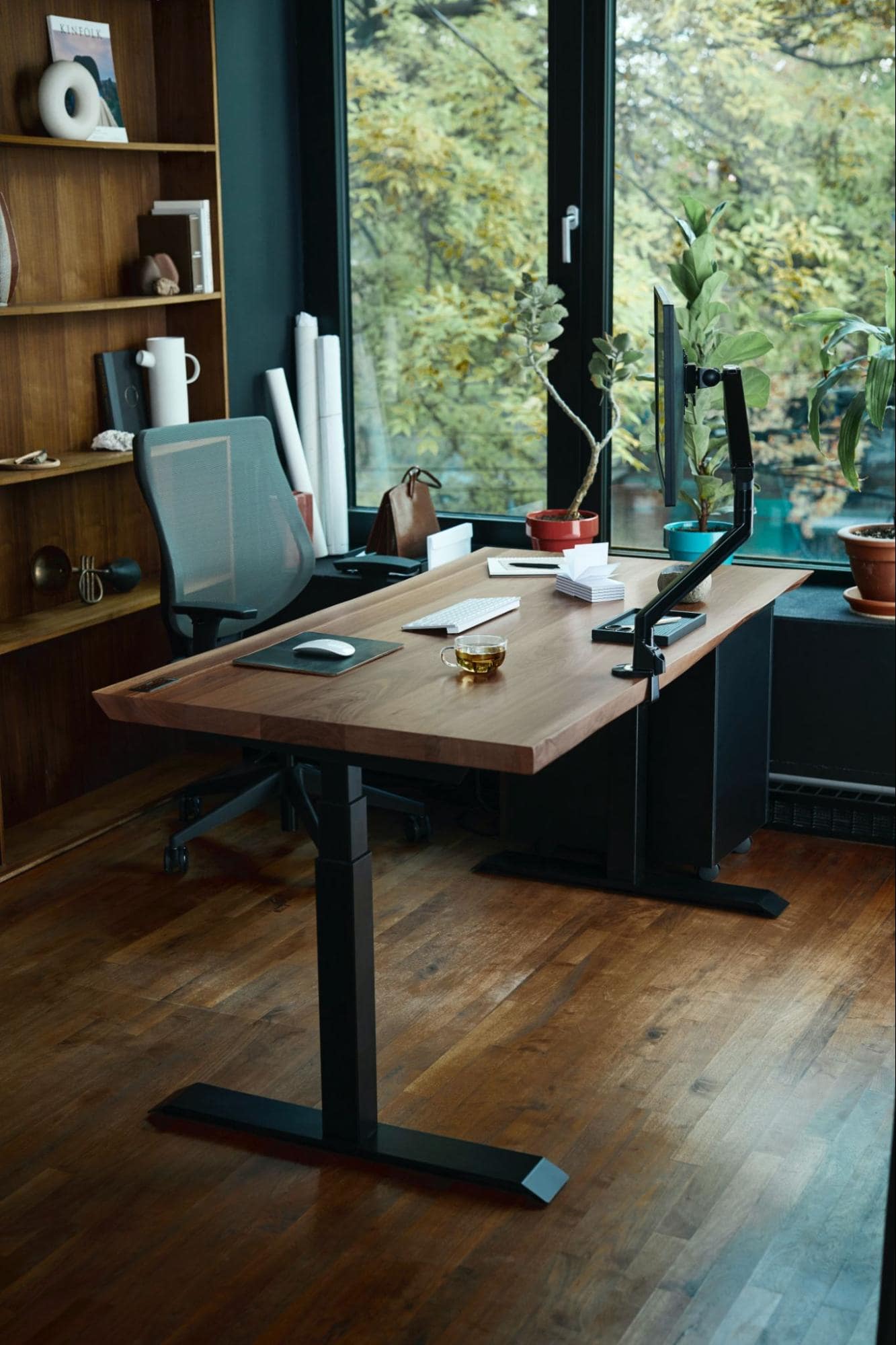 home office decorated with wooden decor