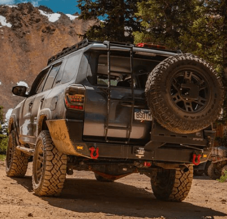 C4 Fabrication Overland Series Rear Bumper with half-length swing out.