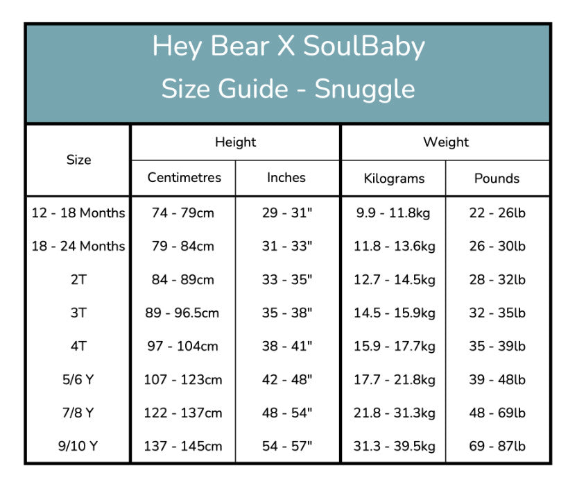 Size Guide - Snuggle