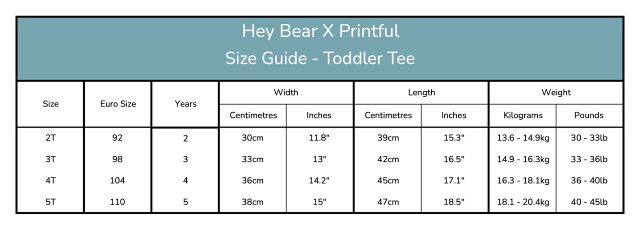 Size Guide - ToddlerTee