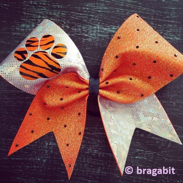 Holo orange glitter and white(silver) sparkly fabric with paw and blac ...