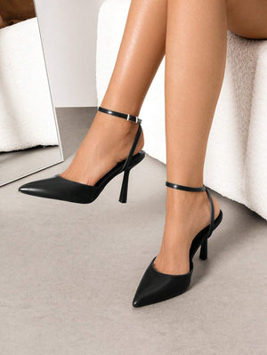 Elegant Pointed Toe Leather Ankle Strap Stiletto Heels - Free Shipping - Lady Luana Fashion & Accessories