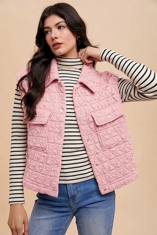 Texture Quilted Snap Down Vest