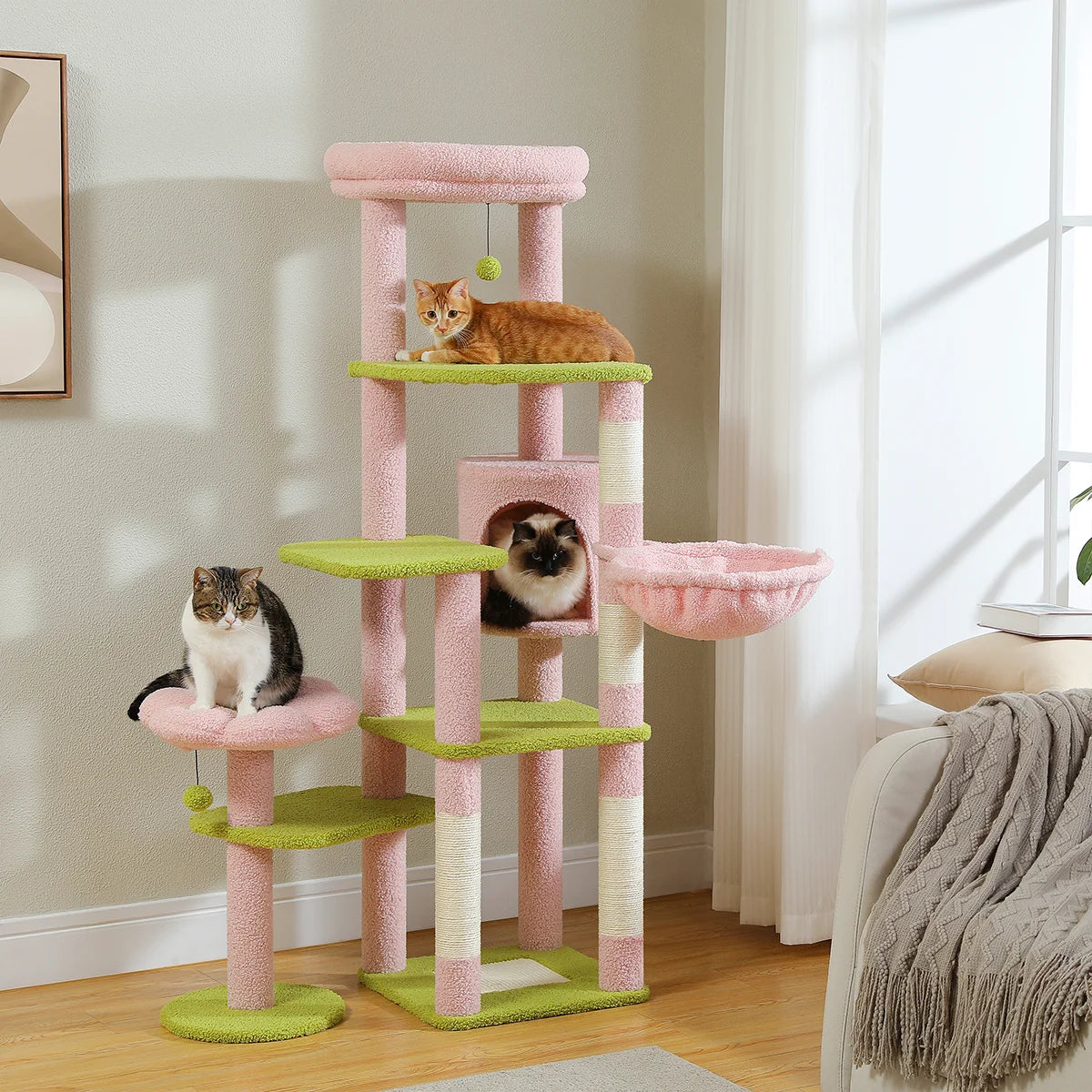 150cm Cactus Large Cat Tree Tower with Hammock