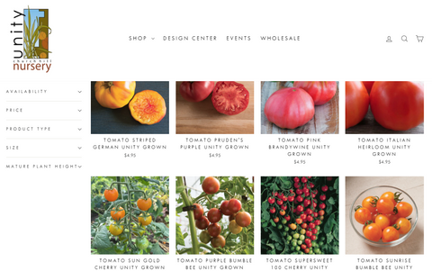 Our website featuring tomato plants available for pre order.