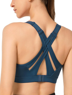 Yvette Sports Bra High Impact Adjustable Criss Cross Back, Full Support for Large Bust No Bounce Dark Royal Blue Medium - Allzthingsessentials