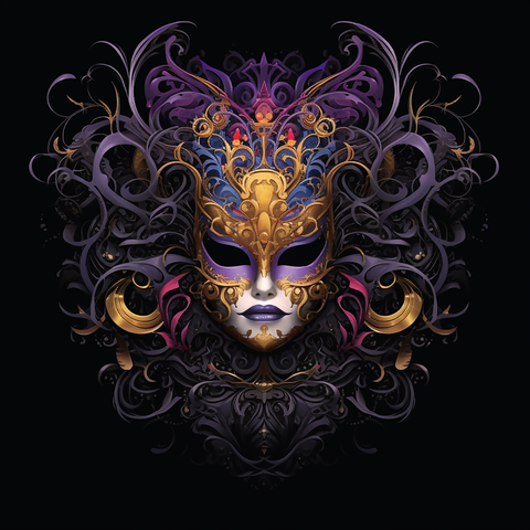 A dark, purple, face mask for a masquerade