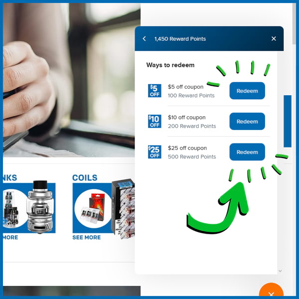 Vapor North How to Redeem Points
