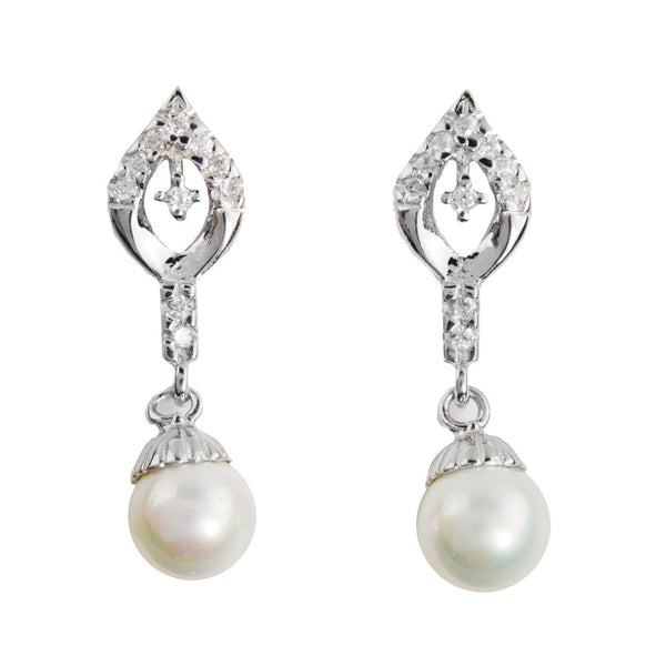 Sterling Silver Faux Pearl & CZ Drop Earrings – Bridal Gift Outlet