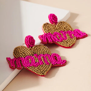 Mama Heart Seed Beaded Earrings - The Pink Sugar Boutique