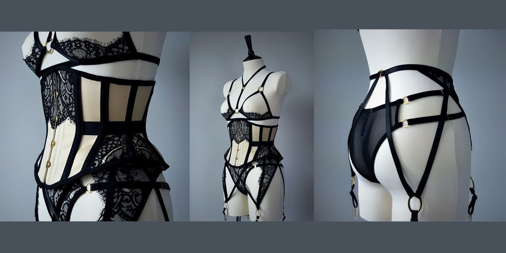 Adara lingerie set and waspie with suspender belt