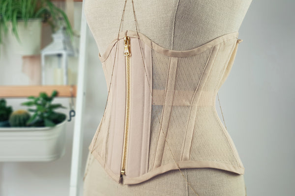 Beige cotton mesh corset for Summer tightlacing