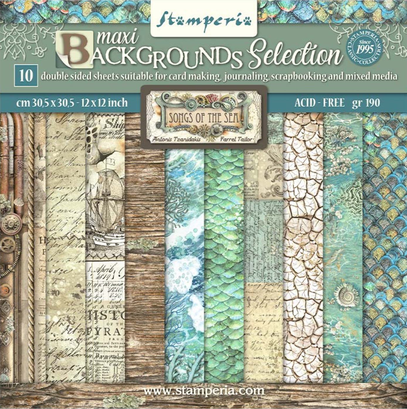 Stamperia Songs of the Sea Backgrounds 8” x 8” Paper Collection