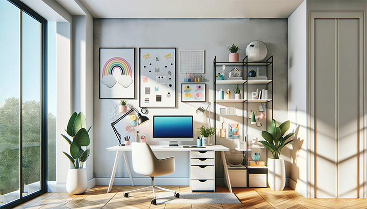 image of a home office with lamp desk