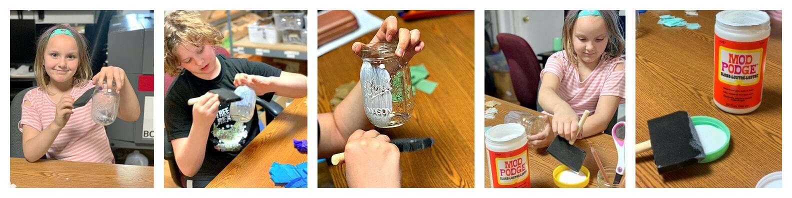 Mason Jar Lifestyle Make Your Own Easy & Adorable Tissue Paper Mason Jar Lanterns Summer Crafts For Kids 2022 coating regular mouth Ball pint jars in Mod Podge with foam brush