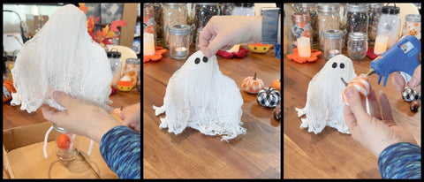 Mason Jar Lifestyle 3 Spookily Simple Fall & Halloween Decorations Crafts Using Mason Jars Blog Oct 2023 Divider how to create cheesecloth ghost decorating with eyes and mini pumpkin