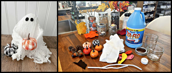 Mason Jar Lifestyle 3 Spookily Simple Fall & Halloween Decorations Crafts Using Mason Jars Blog Oct 2023 Divider supplies needed to create cheesecloth ghosts