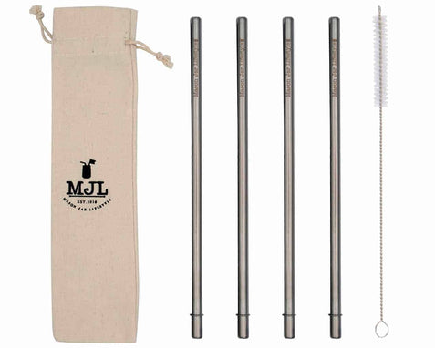 Stainless Steel Set of 4 Reusable Metal Straws w/ Silicone Tips