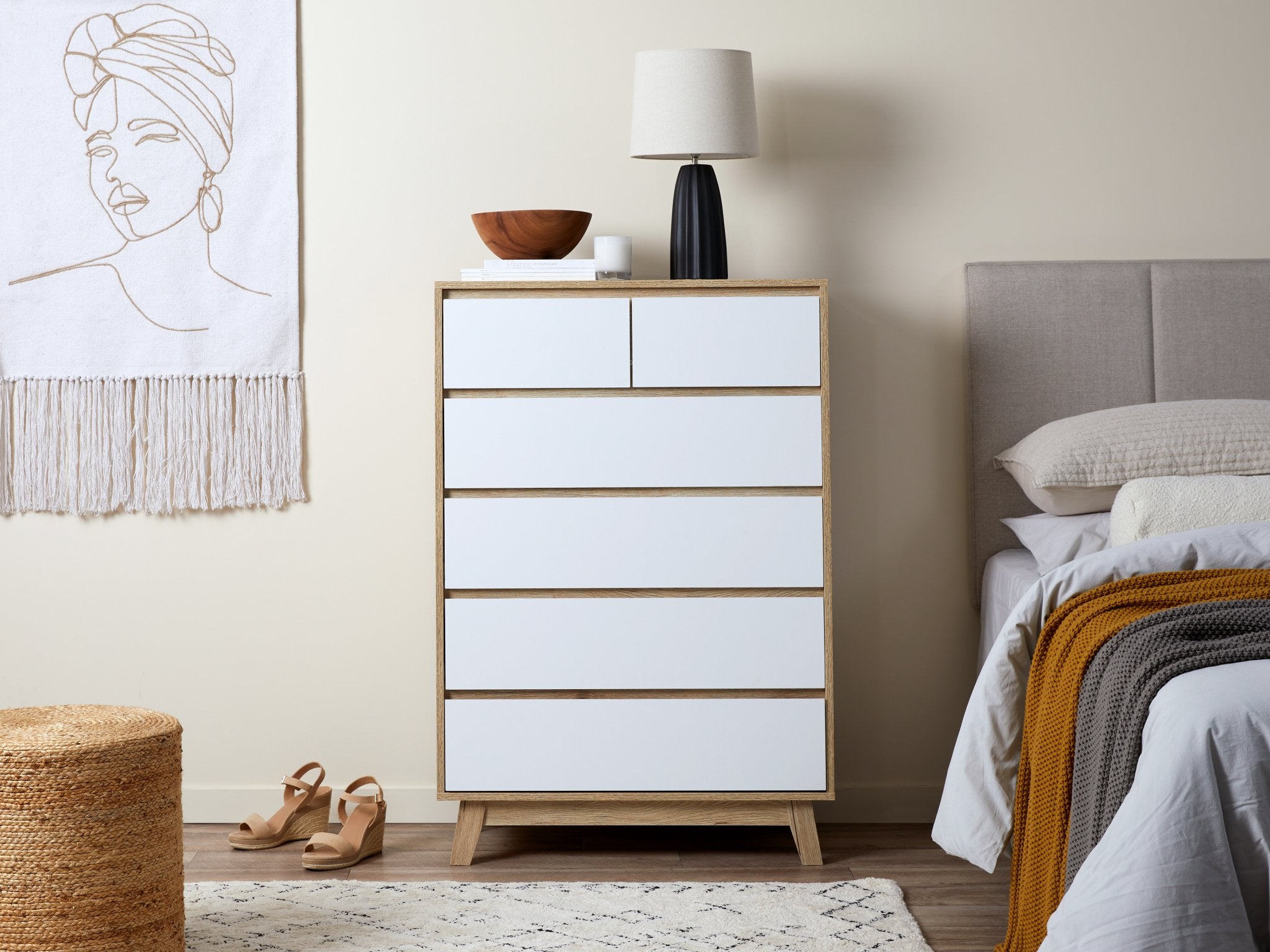 A Jesse wood look hallway stand with white drawers