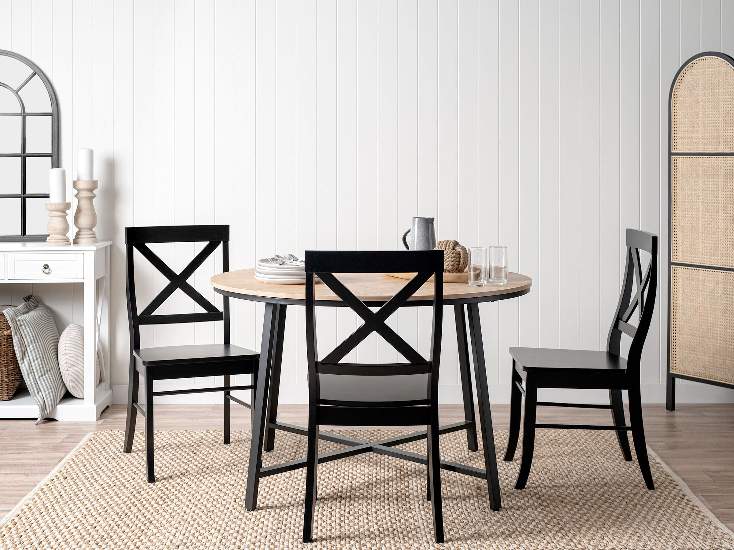 Shop the versatile Hamptons Dining Chair Range. Available in Black, White and White/ Natural.