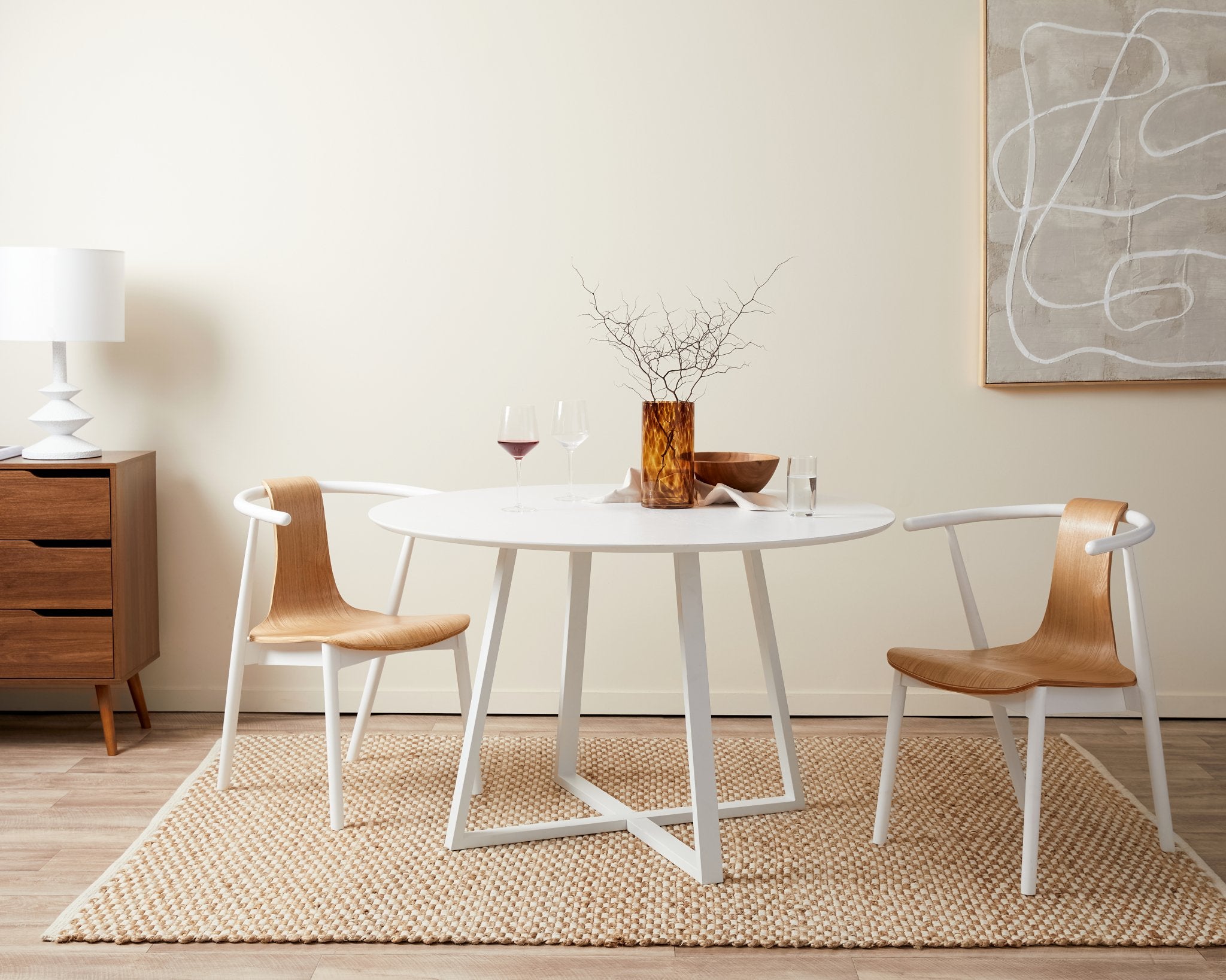 a white round dinner table
