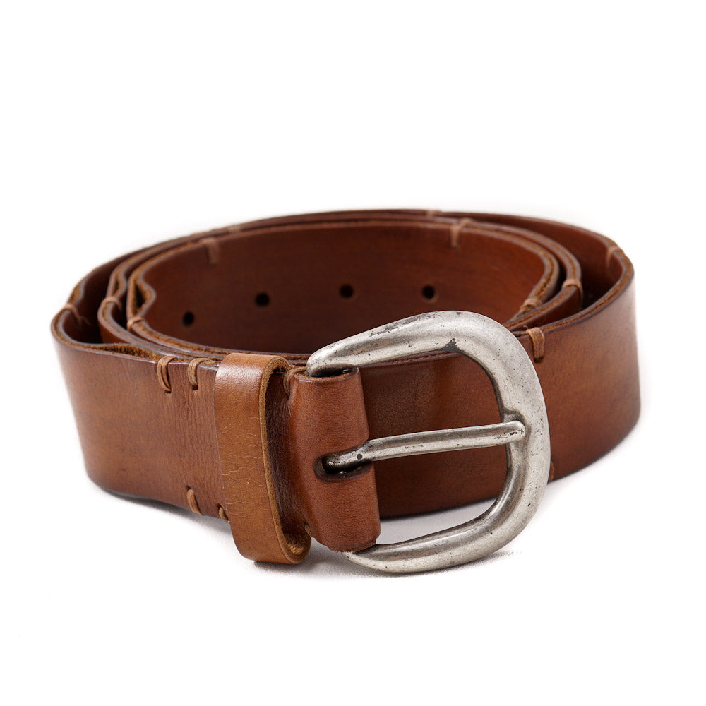 New $295 SANTONI Medium Brown Calf Leather Belt with Gold Buckle 