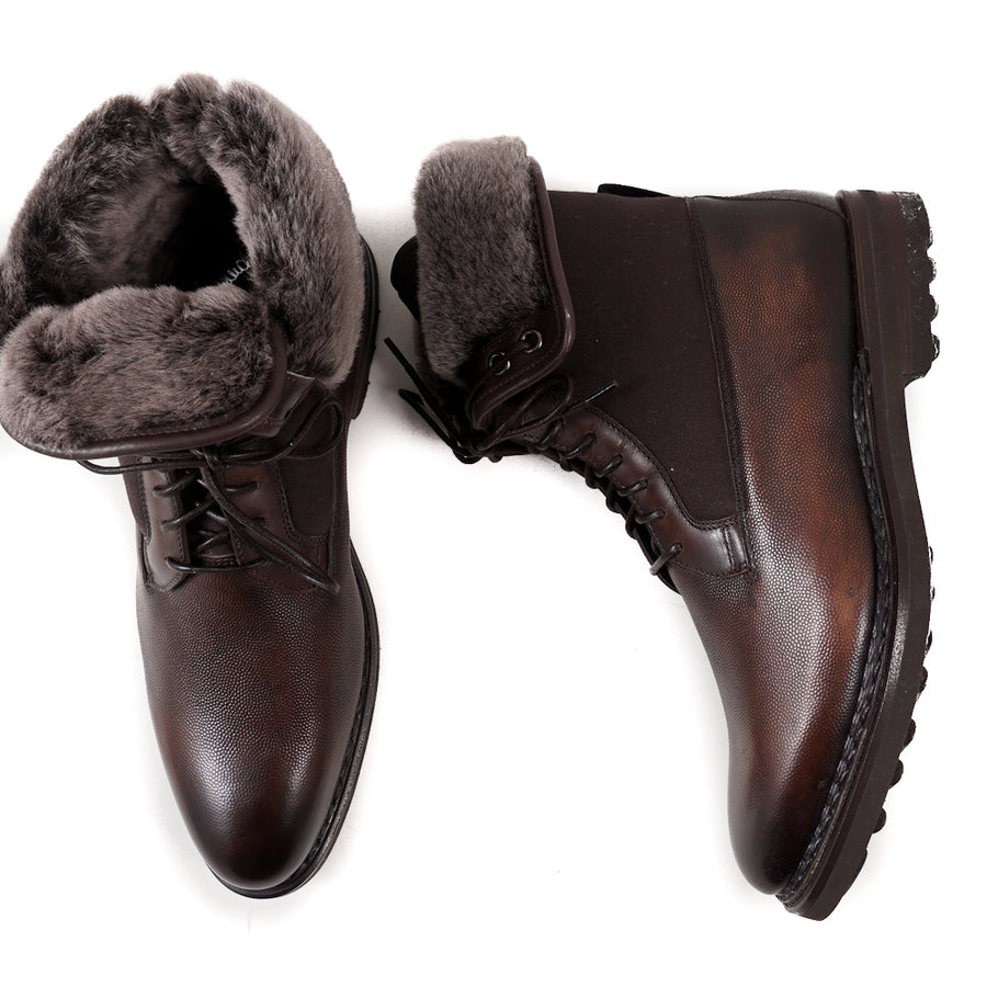 Santoni Shearling-Lined Leather Ankle 