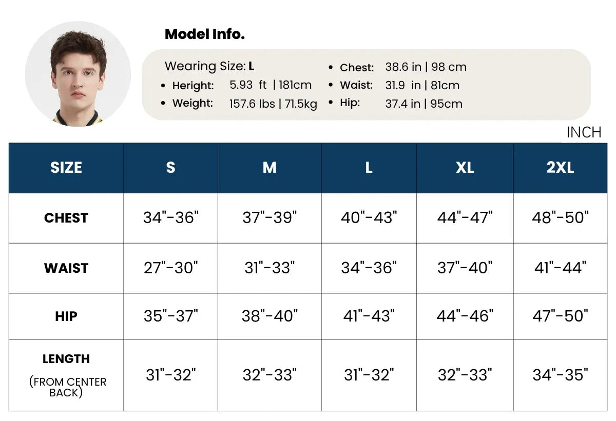 Men's and Women's 100% Merino Wool 220G Zip Neck Top Size Chart for Men