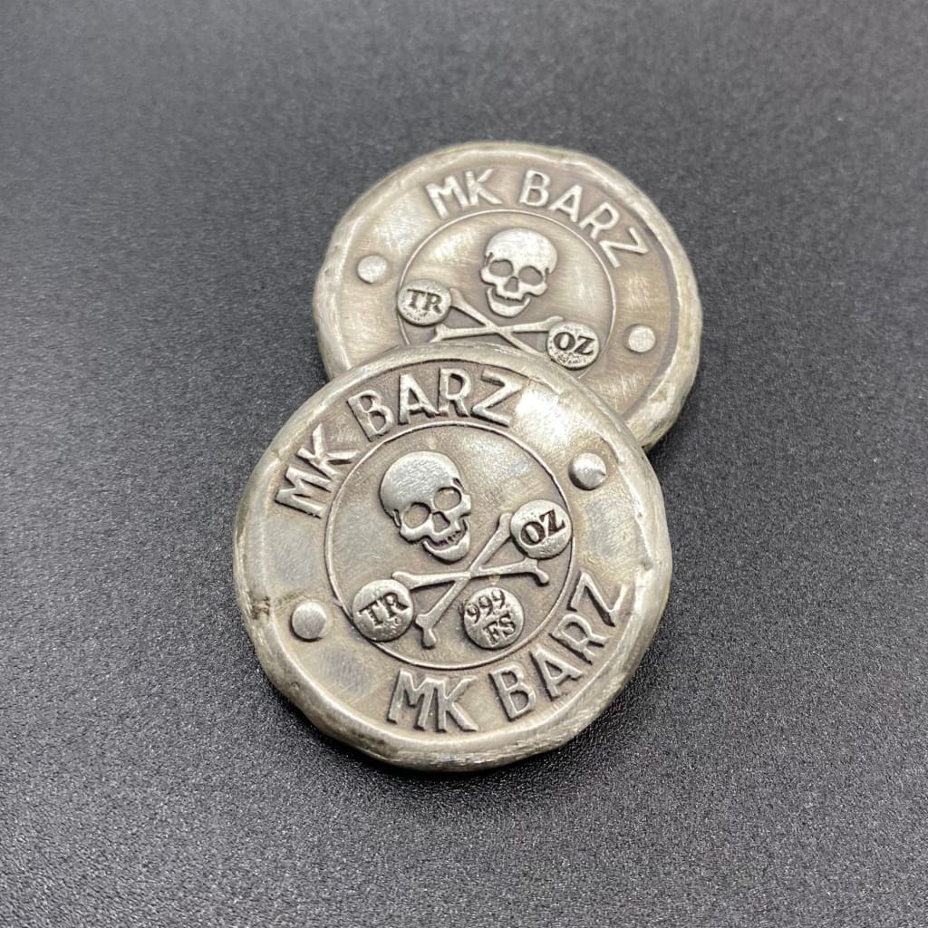 1 oz "MK BarZ Double Reverse Button" Hand Stamped Round .999FS