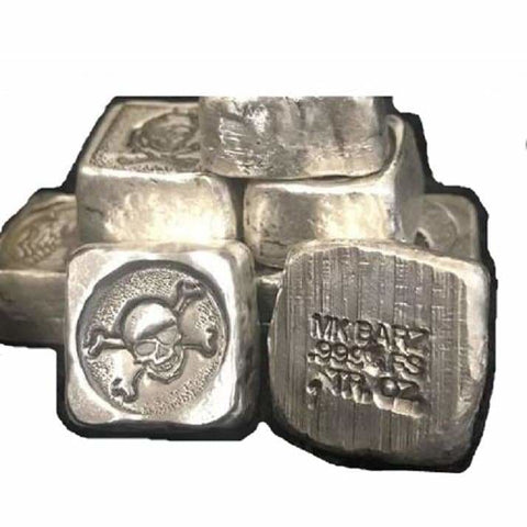 1 Troy Oz. "Skull & Cross Bones" Pirate Skull Stamped Cube .999 Fine