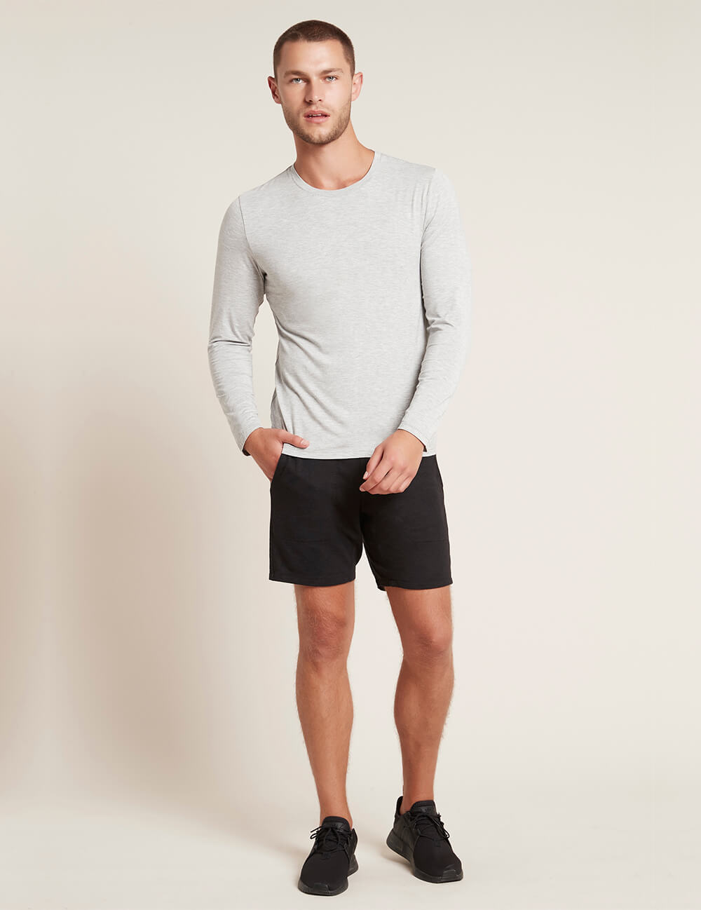 Men's Long Sleeve Crew Neck T-Shirt - Light Grey Marl