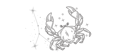 A pictograph of a crab set against the constellation of Cancer