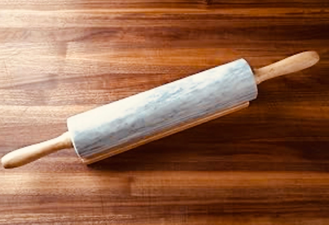 Fox Run Polished Marble Rolling Pin with Wooden Cradle, 10-Inch Barrel, White