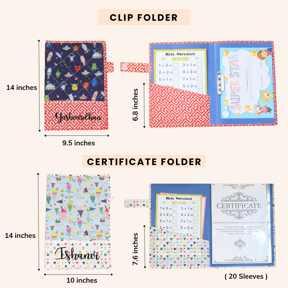 Measurement chart of a clip folder and certificate folder