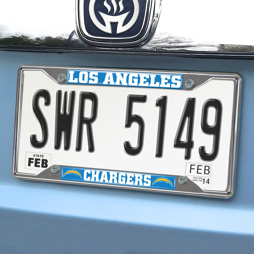 Los Angeles Chargers Chrome Metal License Plate Frame, 6.25in x 12.25in