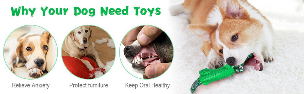 Why do dogs need green alligator dog toys