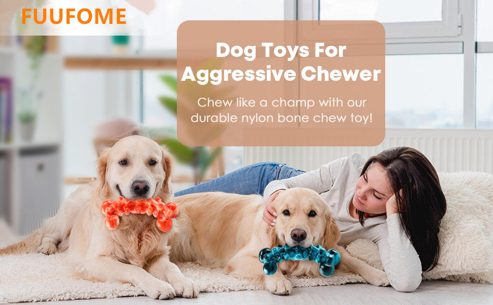 Fuufome Flame Bone 2 Color 2 Piece Dog Chew Toy Set For Aggressive Chewers