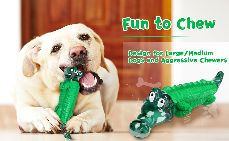 Green alligator dog toys for dogs to chew