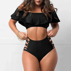 Ruffled Off Shoulder & Sexy Tight Split Bikini Sets - Look Love Lust