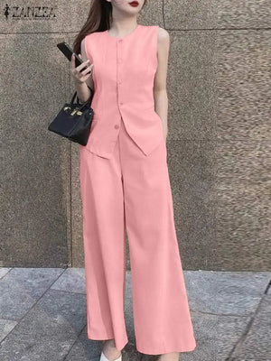 ZANZEA Matching Sets Outfits Casual Blouse & Wide Leg Pants Tracksuits - Look Love Lust