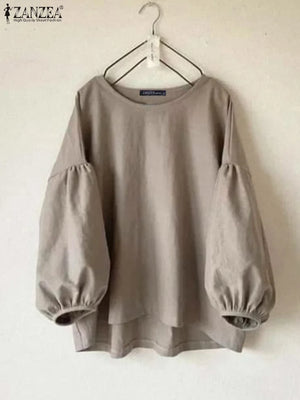 ZANZEA Vintage Long Sleeve Casual Loose Tunic Blouse - Look Love Lust