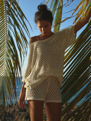 Knitted Tops & Shorts Set See Through Beach Cover Up - Look Love Lust
