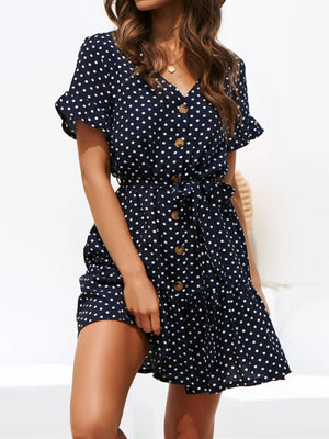 Casual Short Sleeve Polka Dots Sundress - Look Love Lust