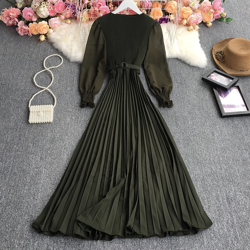 Vintage French Pleated Maxi Long Dress – Look Love Lust