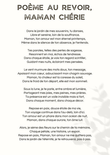 Au Revoir, Maman Chérie  poeme