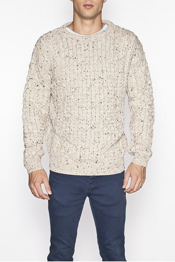 Men's Merino Honeycomb Sweater in Oatmeal - Aran Sweaters Direct