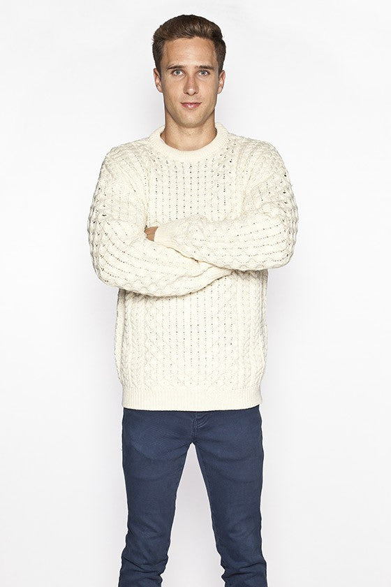 men's crew neck wool cable knit effect sweater