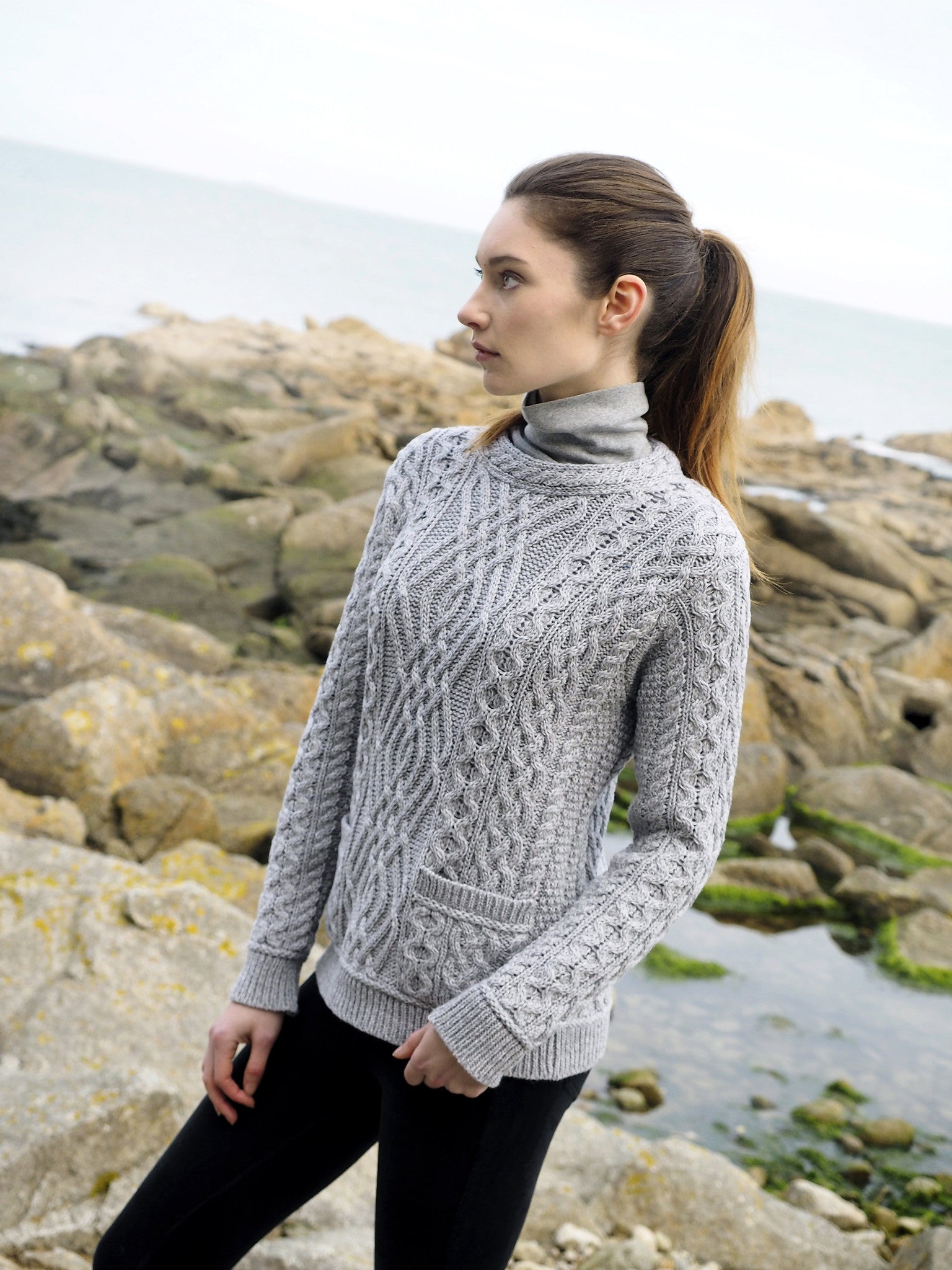 gray crew neck sweater women's